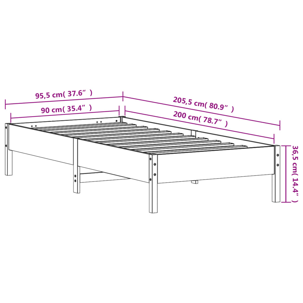 vidaXL Cadre de lit sans matelas blanc 90x200 cm bois de pin massif