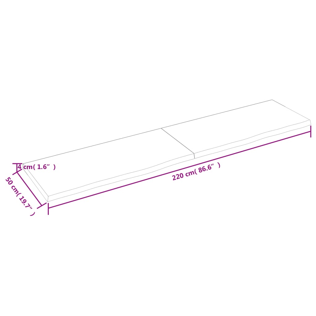 vidaXL Dessus de table 220x50x(2-4) cm bois de chêne massif non traité