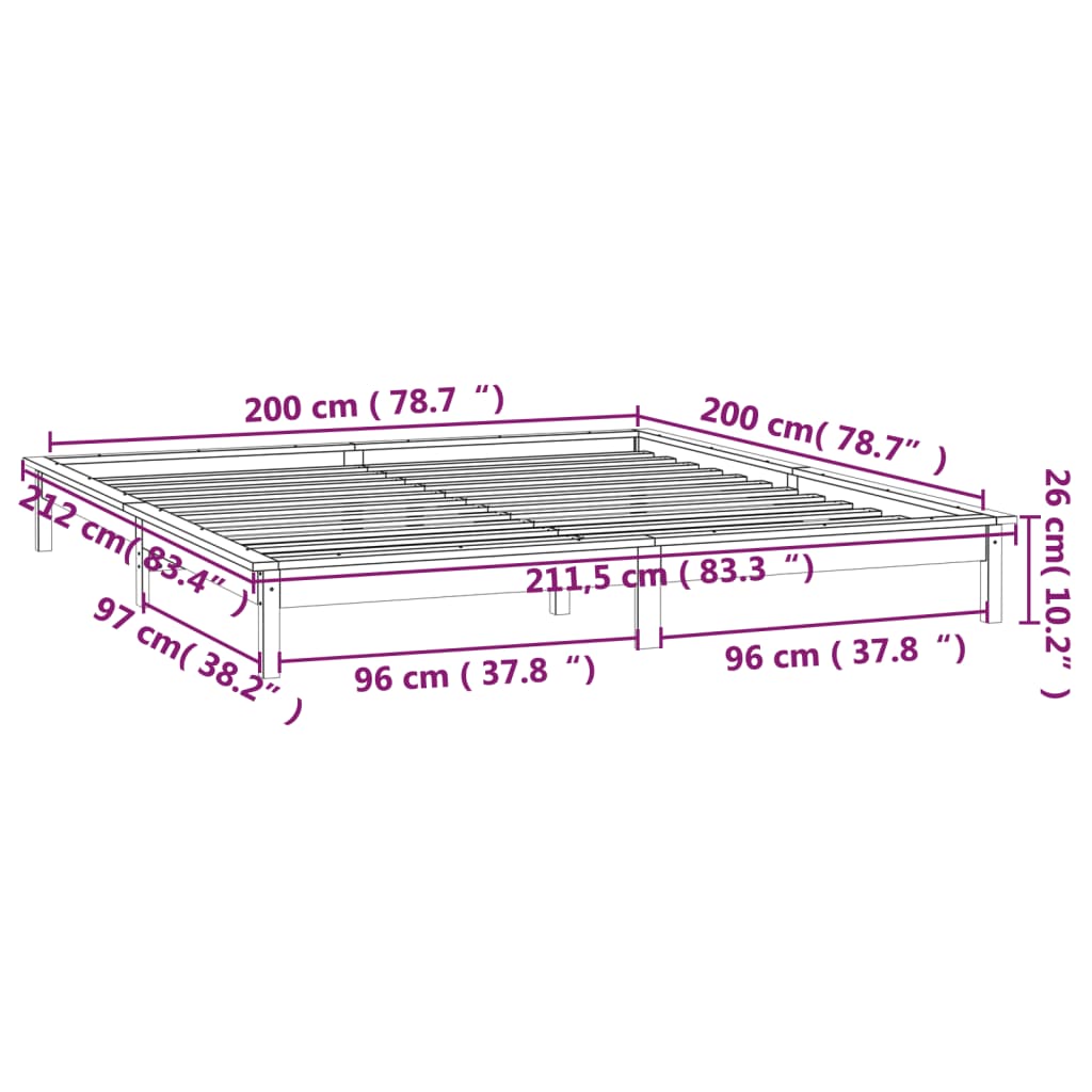 vidaXL Cadre de lit à LED sans matelas blanc 200x200 cm bois massif