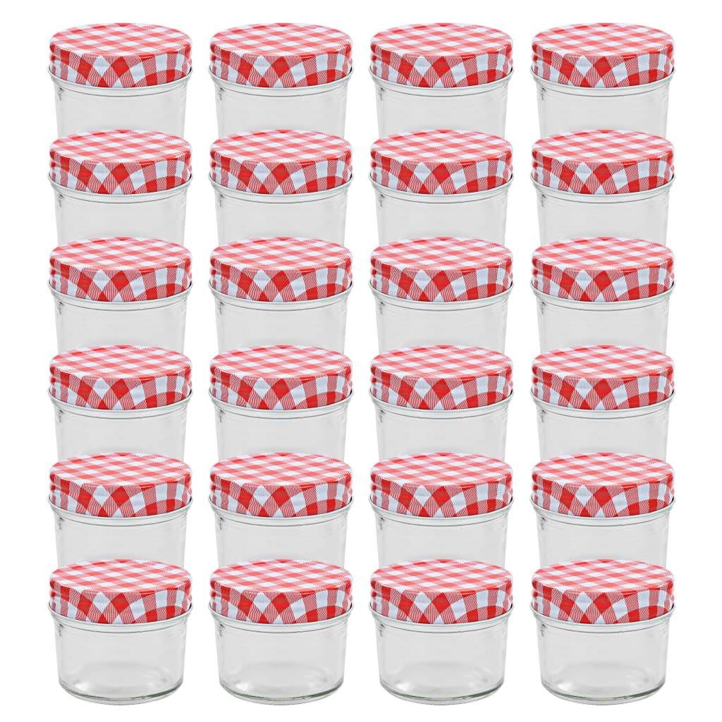 vidaXL 24 pcs Pots à confiture Couvercles blanc et rouge Verre 110 ml