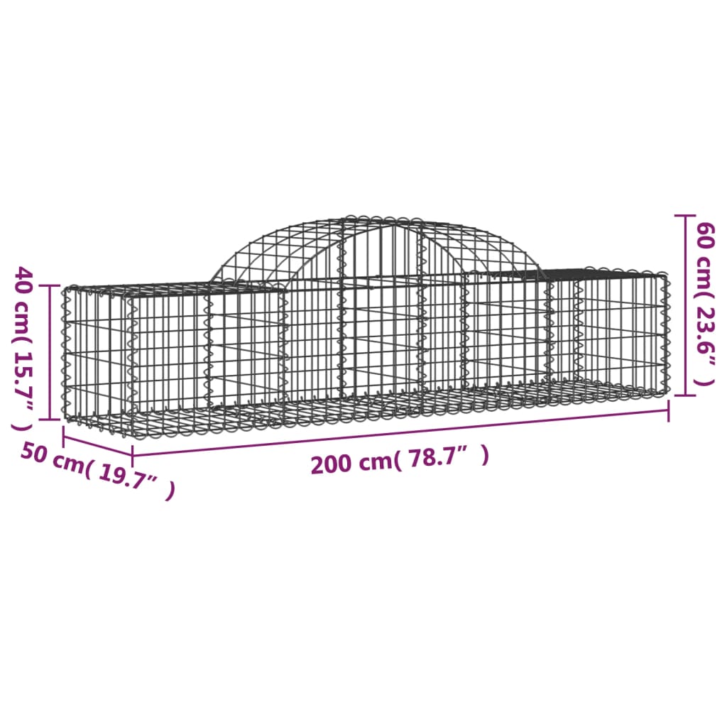 vidaXL Paniers à gabions arqués 5 pcs 200x50x40/60 cm fer galvanisé