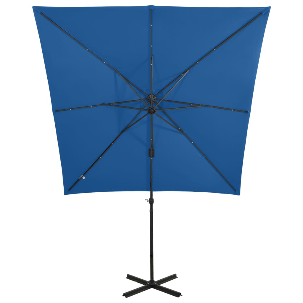 vidaXL Parasol de jardin en porte-à-faux et mât et lumières LED