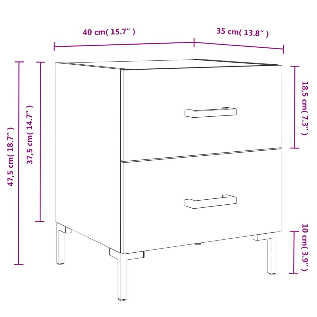 vidaXL Table de chevet sonoma gris 40x35x47,5 cm bois d’ingénierie