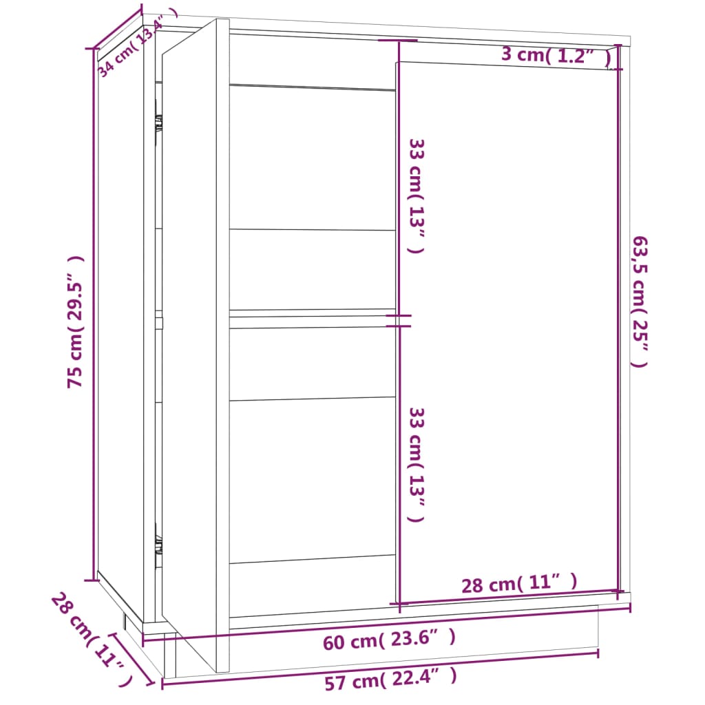 vidaXL Buffet Marron miel 60x34x75 cm Bois massif de pin