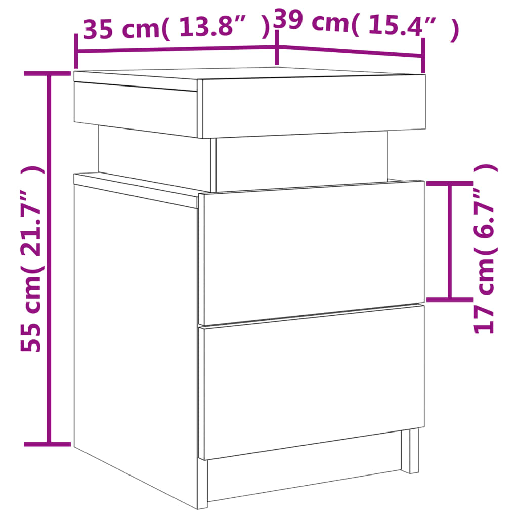 vidaXL Table de chevet avec lumières LED noir 35x39x55 cm