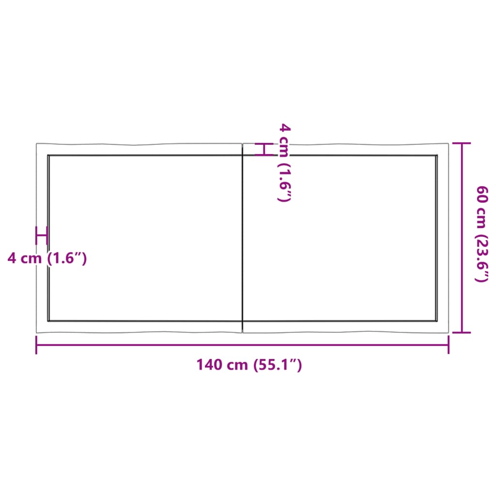 vidaXL Dessus de table bois massif non traité bordure assortie