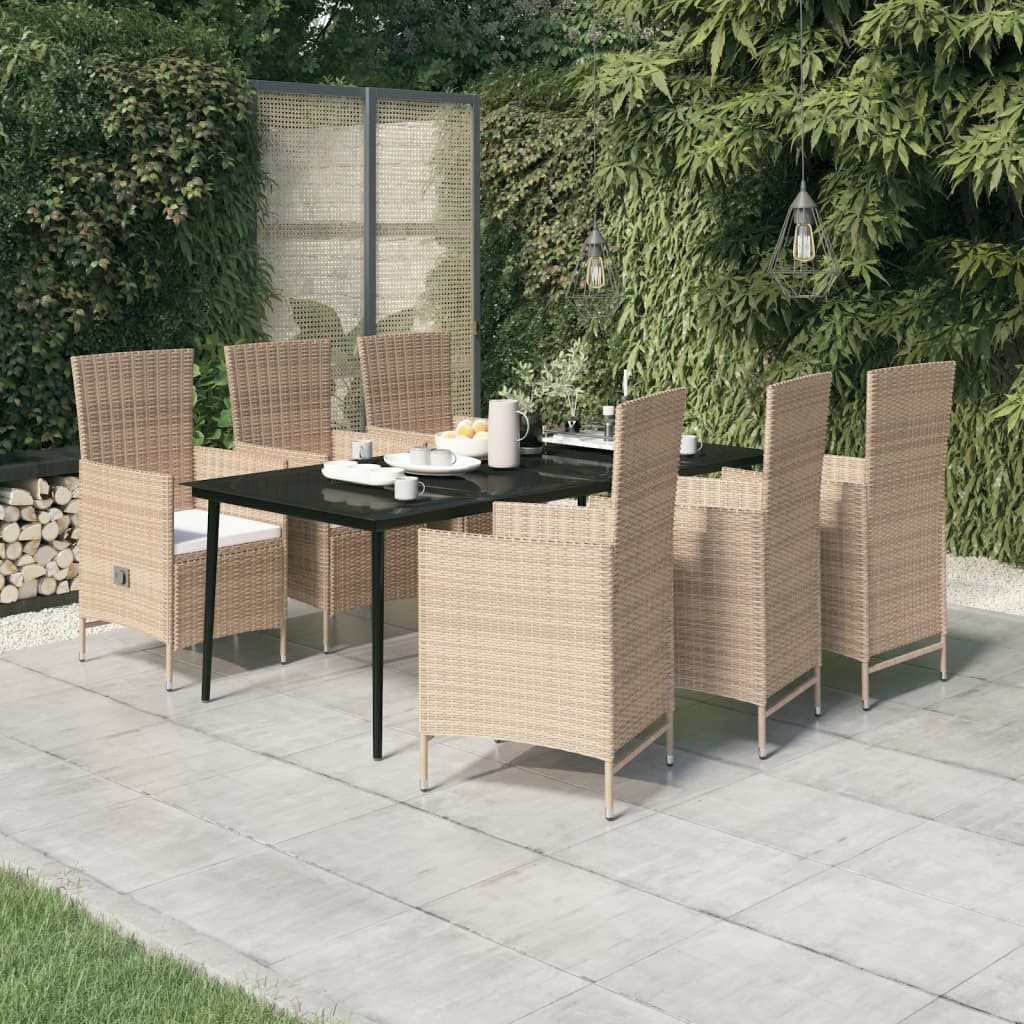 vidaXL Ensemble à manger de jardin avec coussins 7 pcs Beige