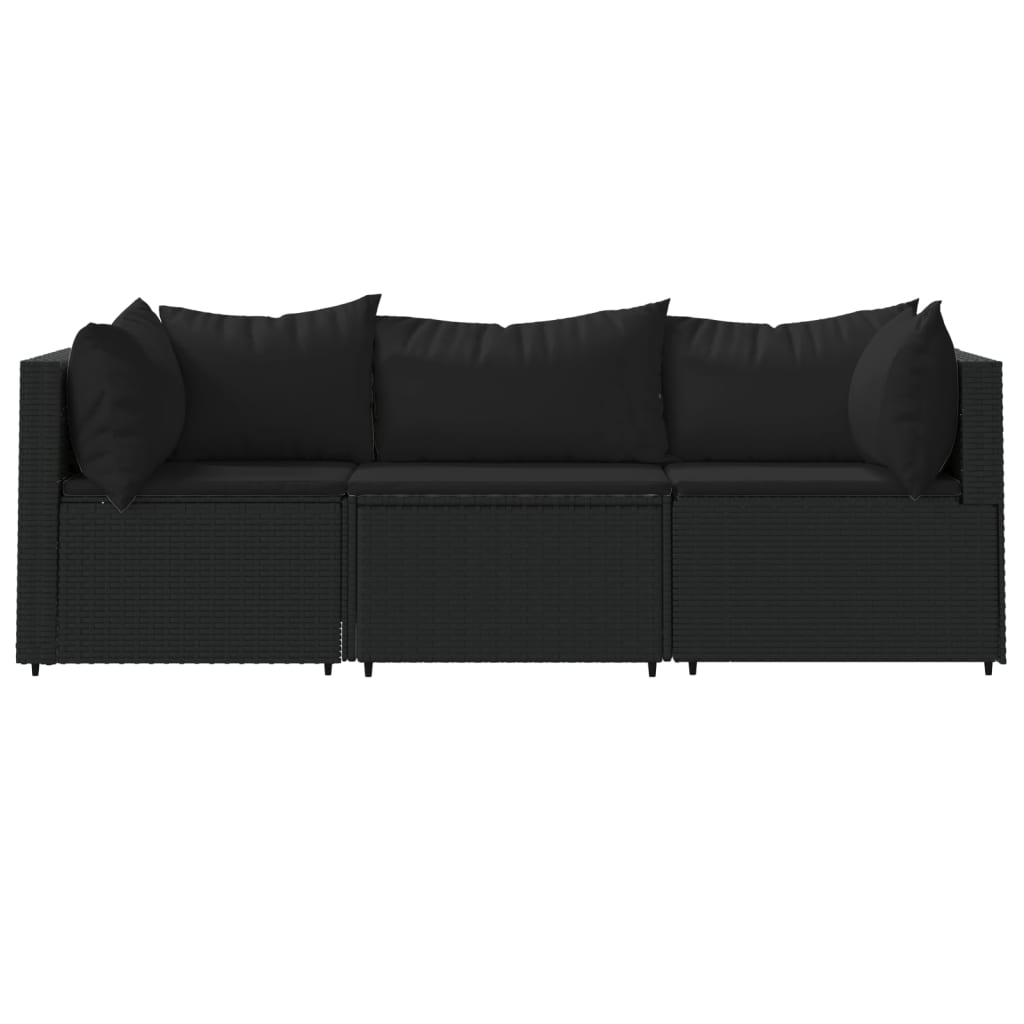 vidaXL Salon de jardin 3 pcs avec coussins Noir Résine tressée