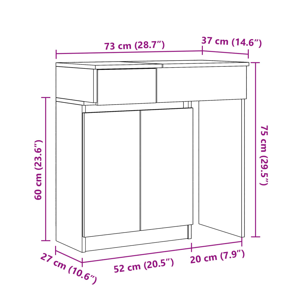 vidaXL Coiffeuse avec LED sonoma gris 115x37x110,5 cm