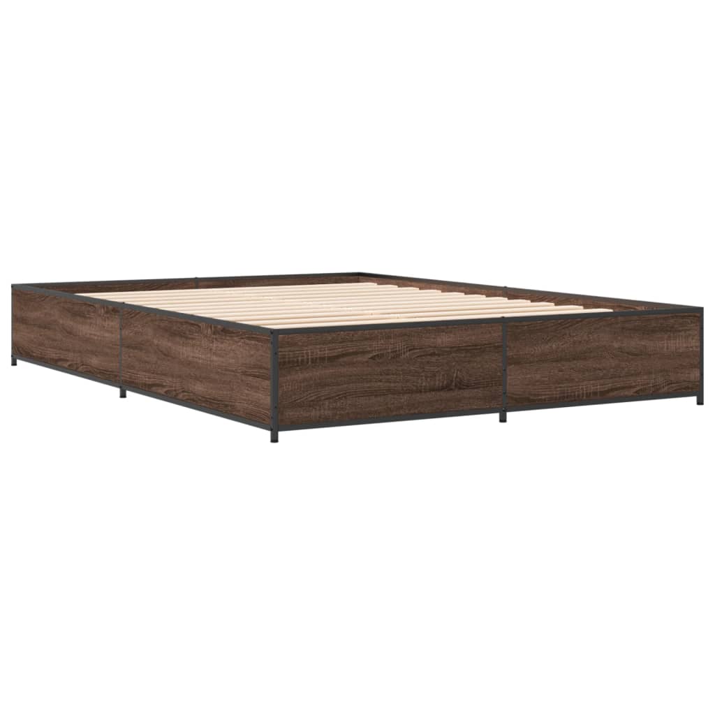 vidaXL Cadre de lit chêne marron 150x200 cm bois d'ingénierie et métal