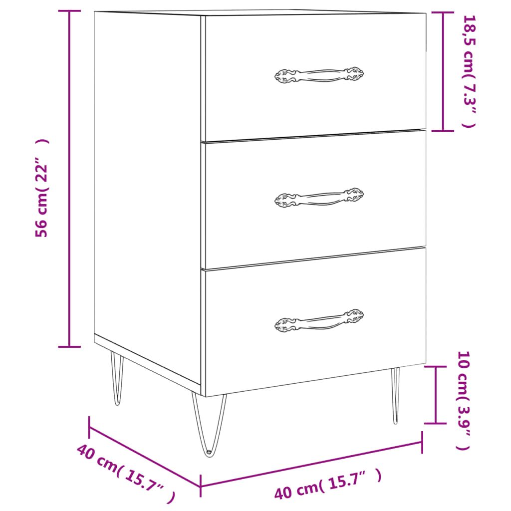 vidaXL Table de chevet gris béton 40x40x66 cm bois d'ingénierie