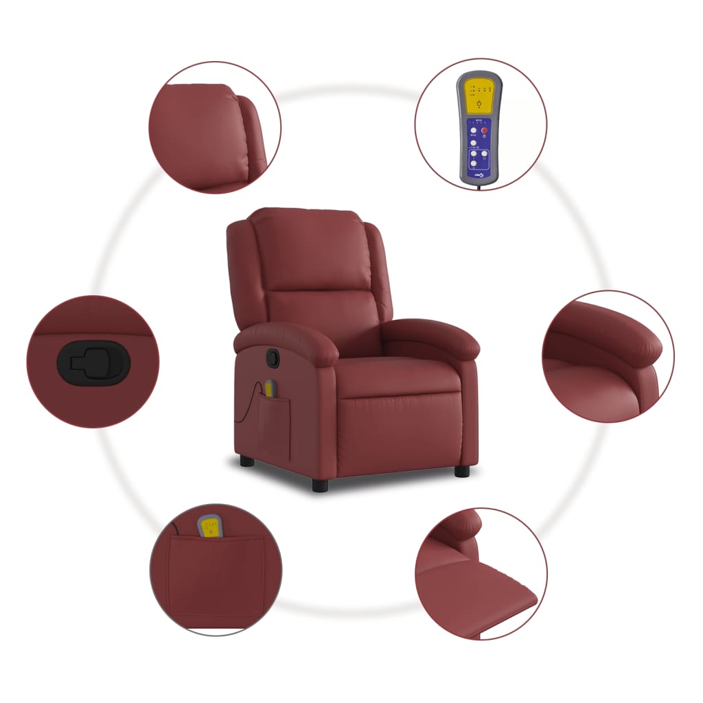 vidaXL Fauteuil de massage inclinable Rouge bordeaux Similicuir