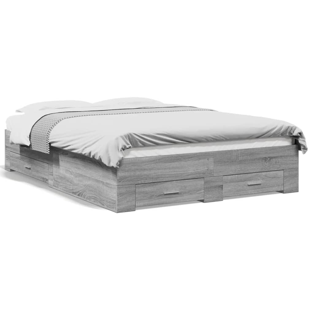 vidaXL Cadre de lit avec tiroirs sans matelas sonoma gris 140x190 cm