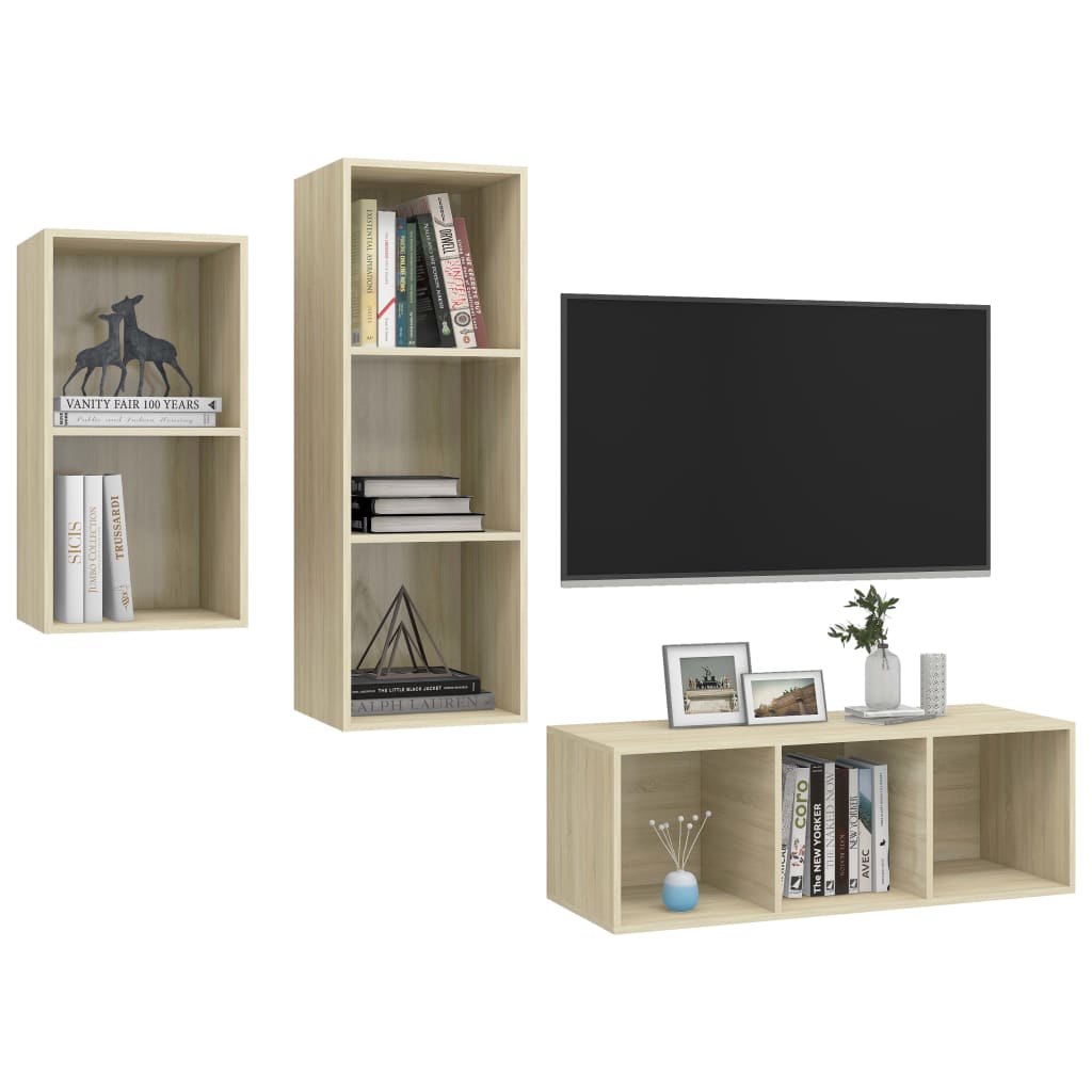 vidaXL Ensemble de meubles TV 3 pcs Chêne sonoma Bois d'ingénierie