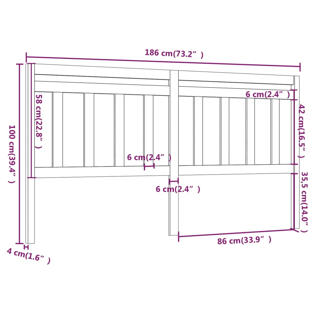 vidaXL Tête de lit Gris 186x4x100 cm Bois massif de pin