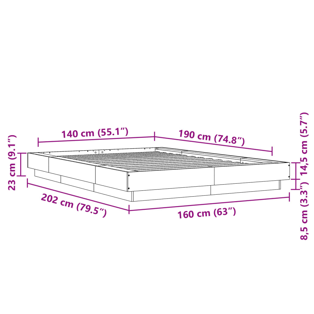 vidaXL Cadre de lit avec lumières LED sans matelas 140x190 cm