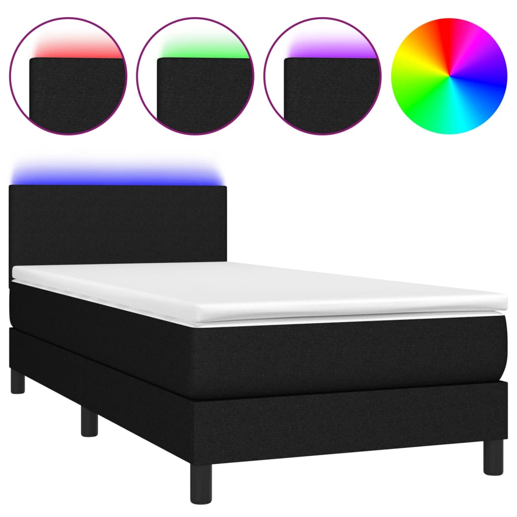 vidaXL Sommier à lattes de lit avec matelas et LED Noir 90x200cm Tissu