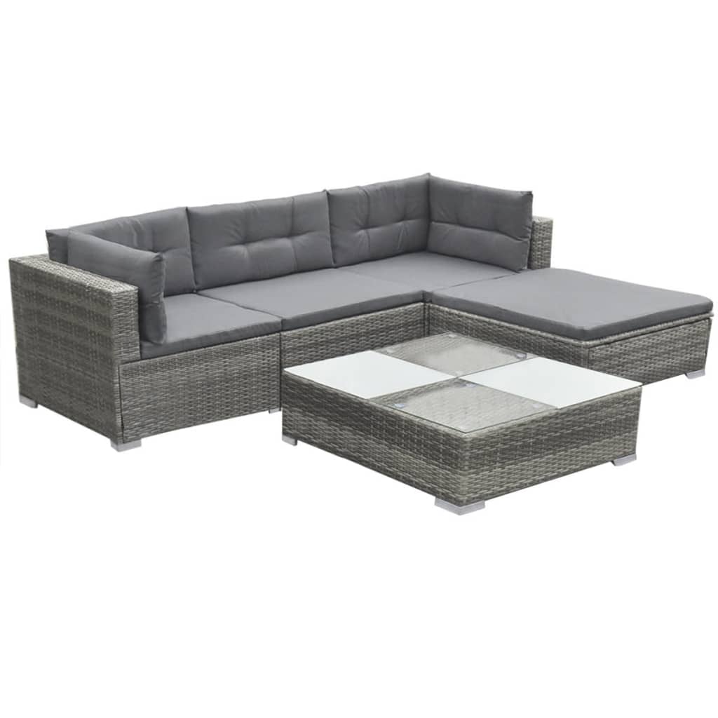 vidaXL Salon de jardin 5 pcs avec coussins résine tressée gris