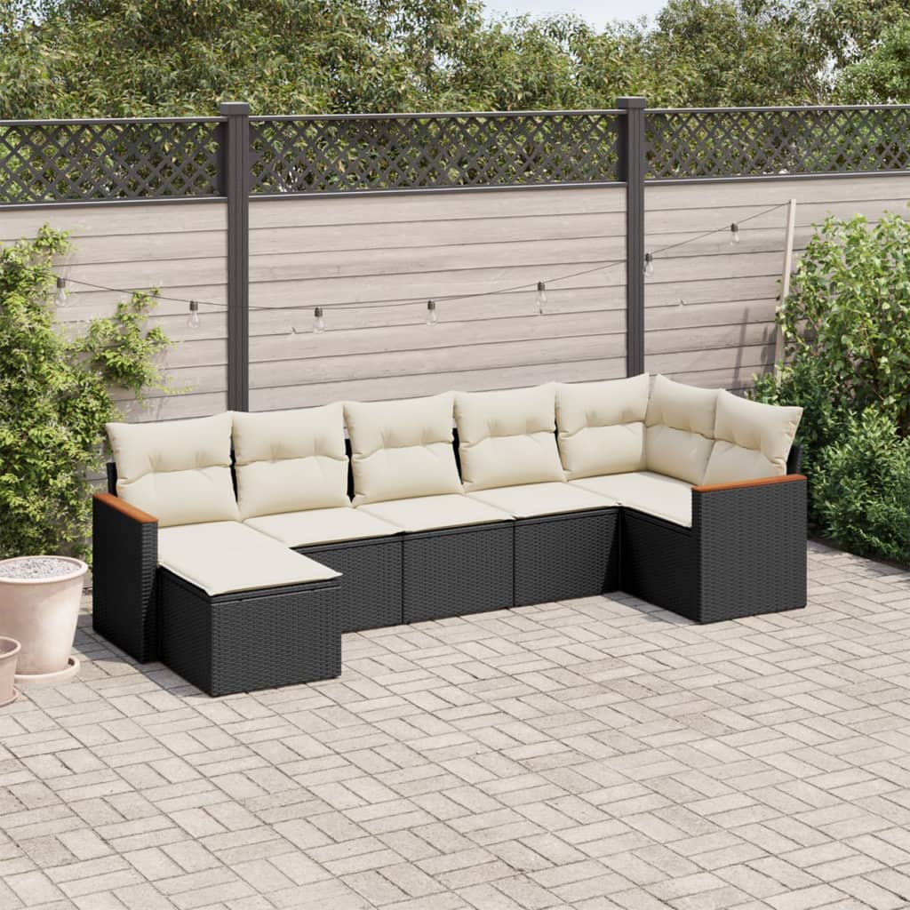 vidaXL Salon de jardin 7 pcs avec coussins noir résine tressée