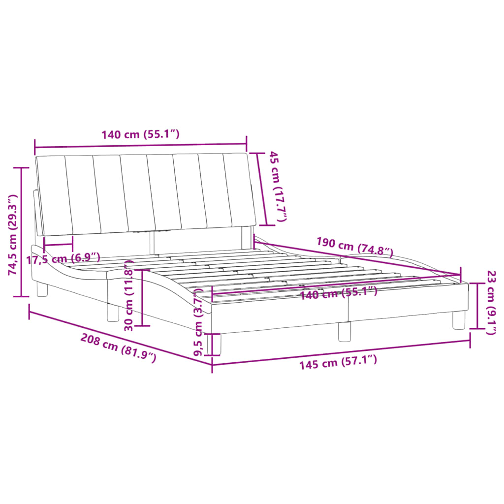 vidaXL Cadre de lit sans matelas bleu 140x190 cm velours