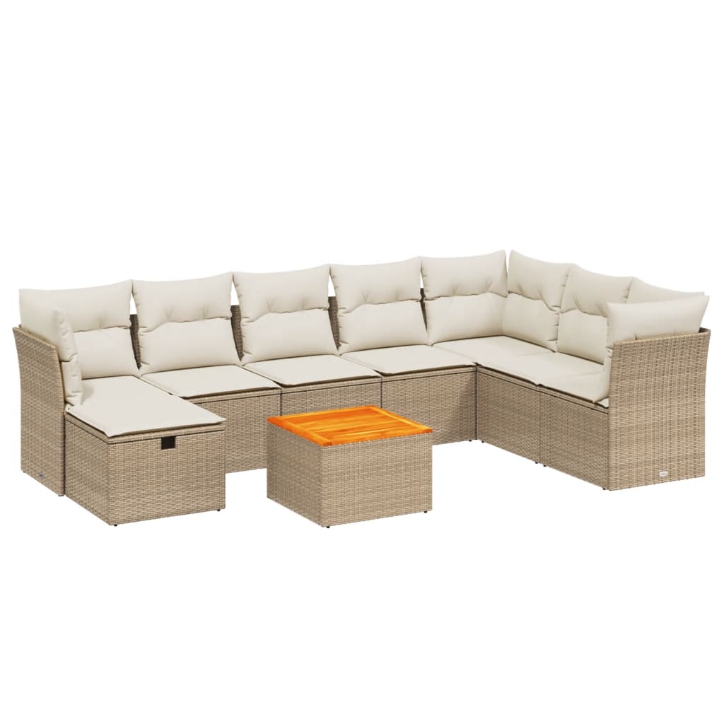 vidaXL Salon de jardin avec coussins 9 pcs beige résine tressée