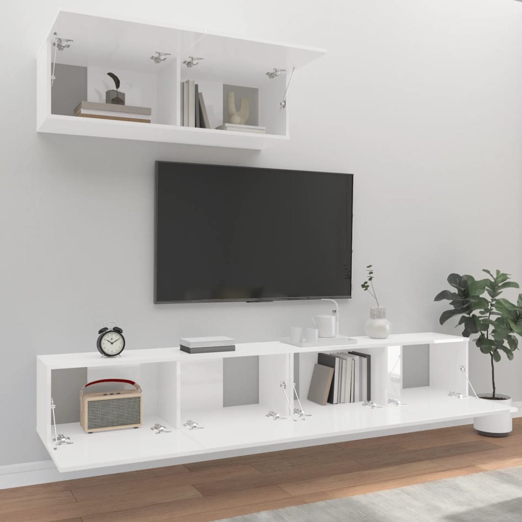 vidaXL Ensemble de meubles TV 3 pcs Blanc brillant Bois d'ingénierie