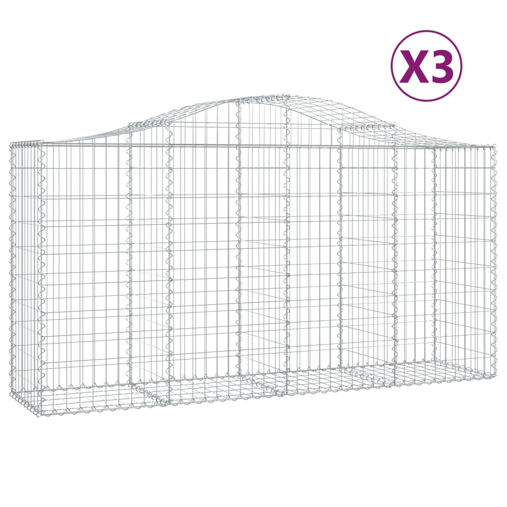 vidaXL Paniers à gabions arqués 3 pcs 200x50x100/120 cm fer galvanisé