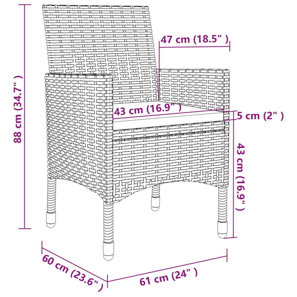 vidaXL Ensemble à manger d'extérieur 9pcs coussins Résine tressée Gris