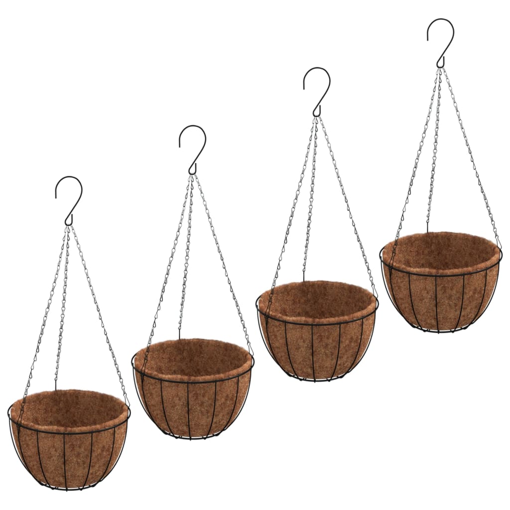 vidaXL Jardinières suspendues 4 pcs avec doublure coco Noir Ø 40x63 cm