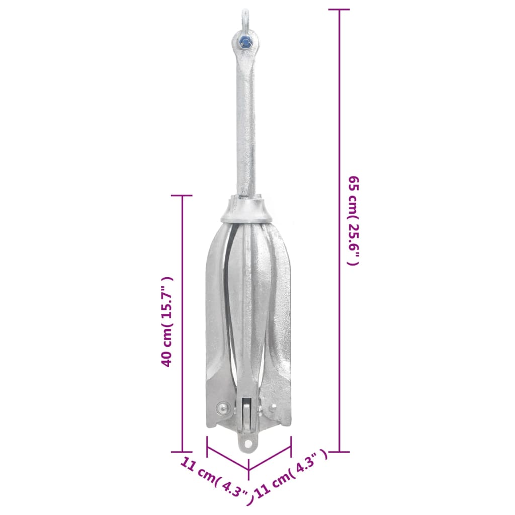 vidaXL Ancre pliable avec corde argenté 10 kg fer malléable