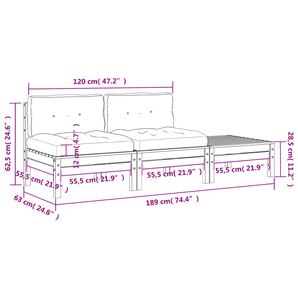 vidaXL Canapé de jardin avec coussins et repose-pied 2 places