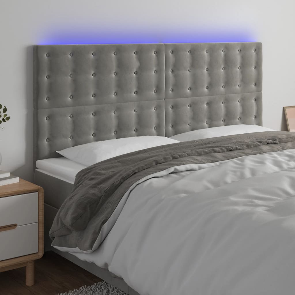 vidaXL Tête de lit à LED Gris clair 200x5x118/128 cm Velours