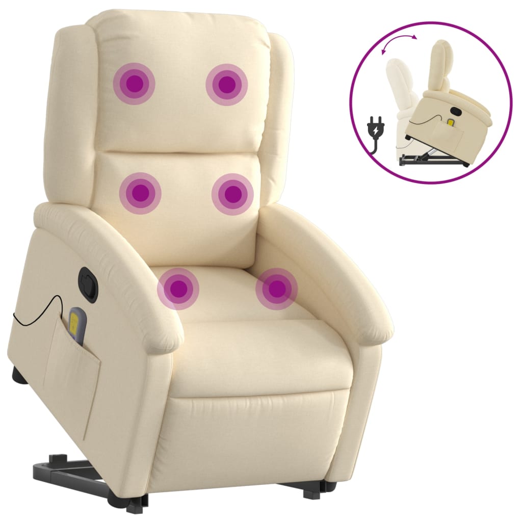 vidaXL Fauteuil inclinable de massage Crème Tissu