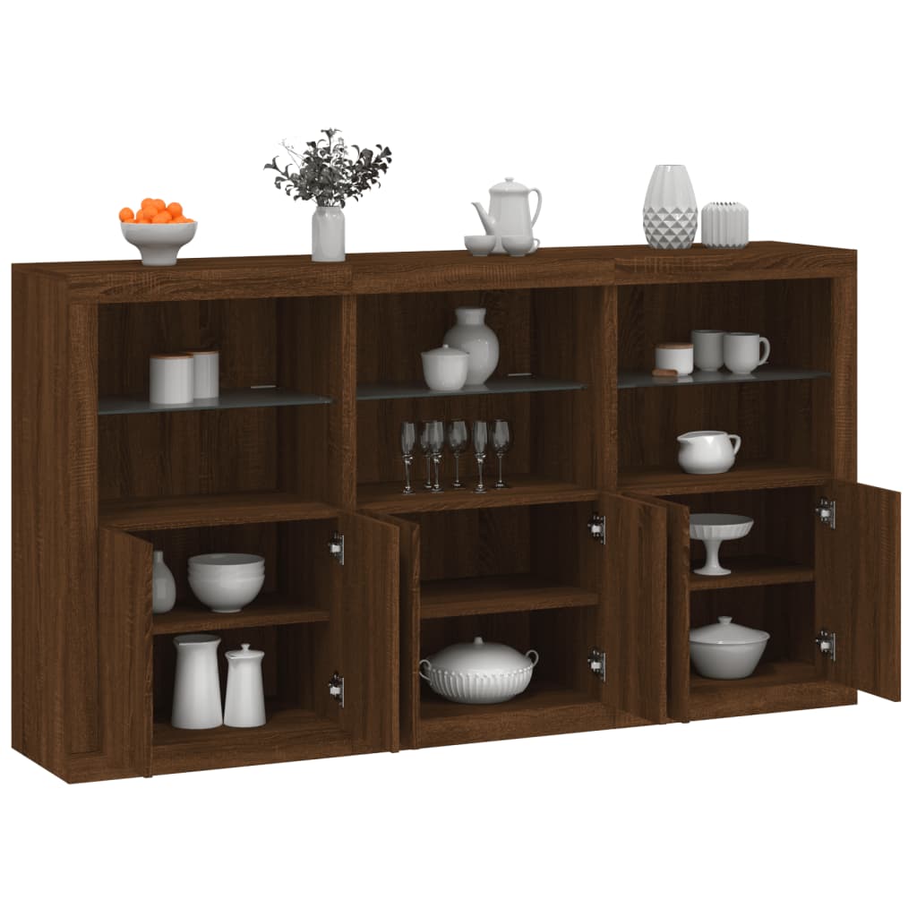 vidaXL Buffet avec lumières LED chêne marron 181,5x37x100 cm