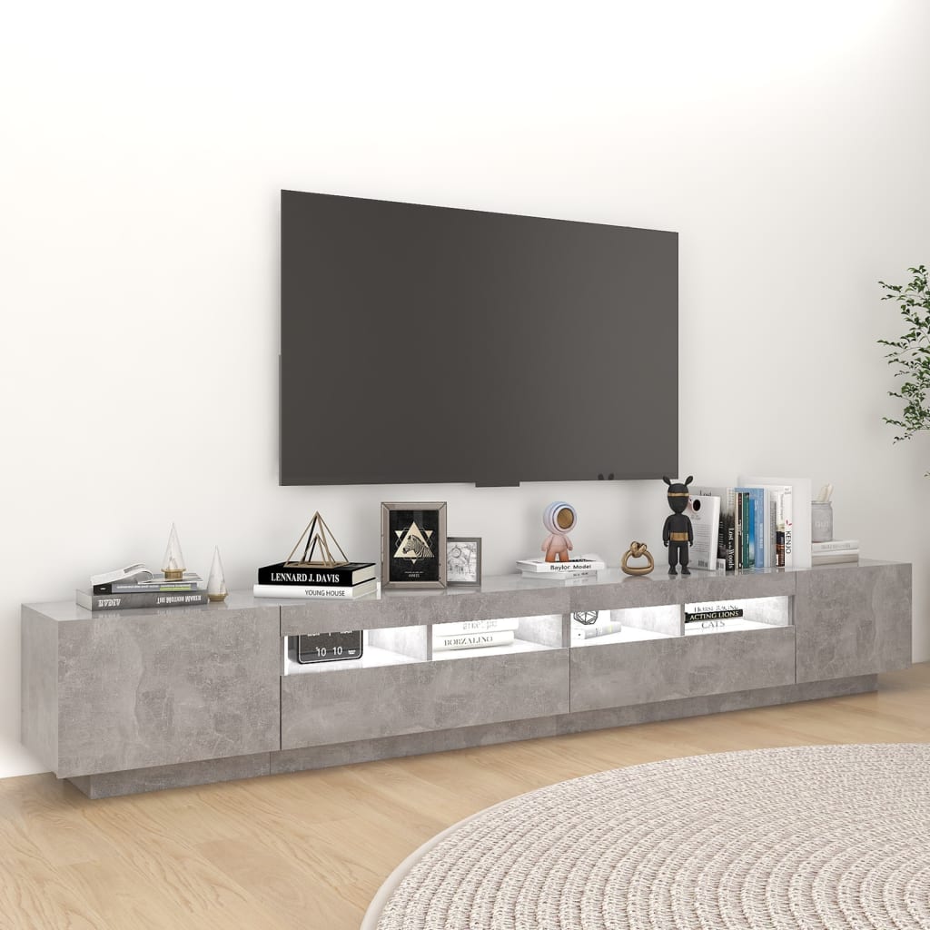 vidaXL Meuble TV avec lumières LED Gris béton 260x35x40 cm