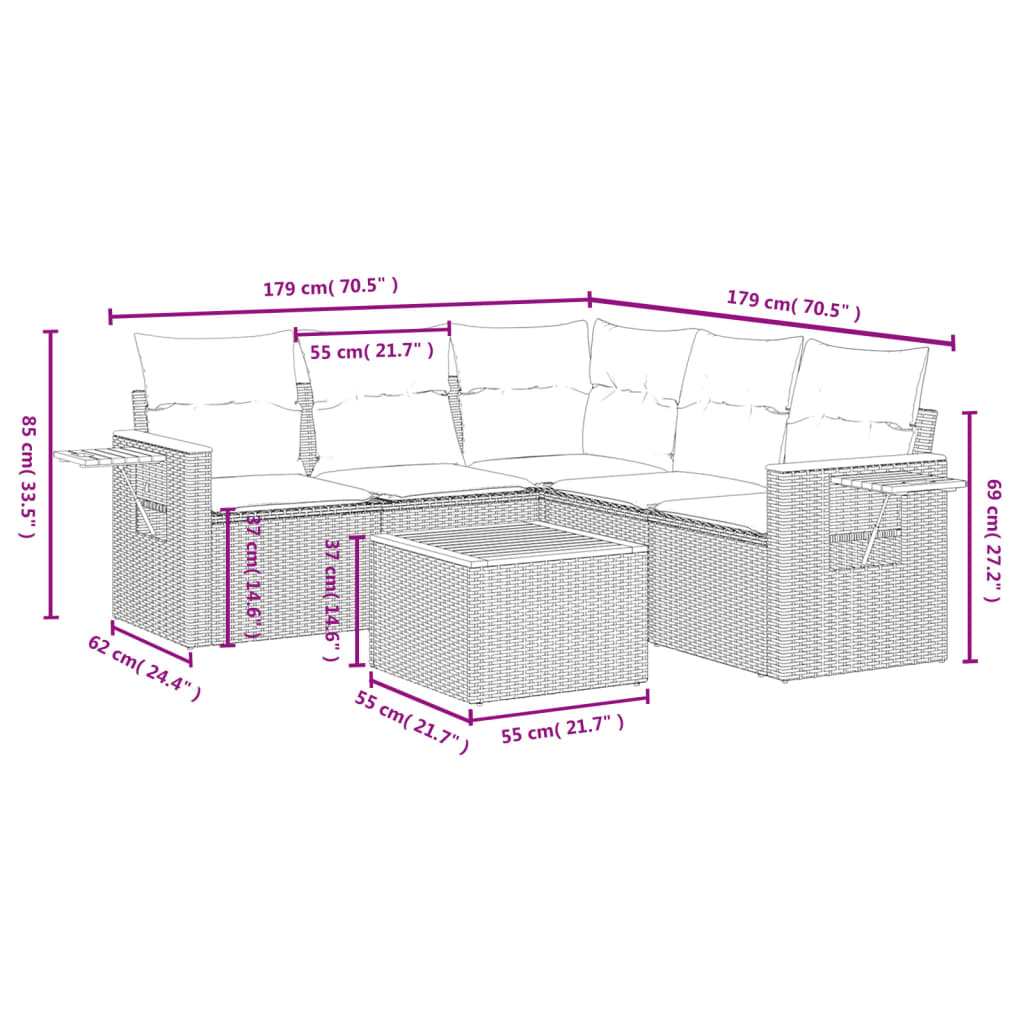 vidaXL Salon de jardin 6 pcs avec coussins noir résine tressée