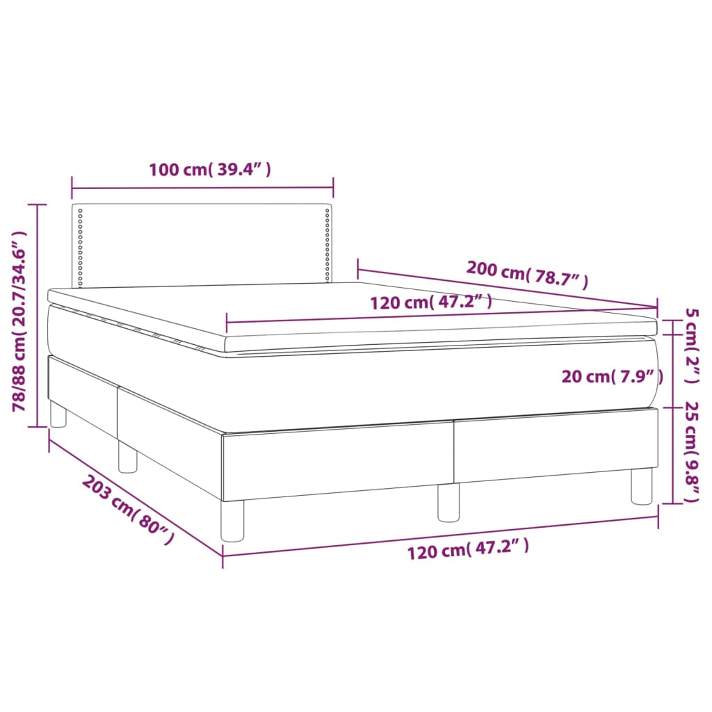 vidaXL Sommier à lattes de lit avec matelas Gris 120x200 cm Similicuir