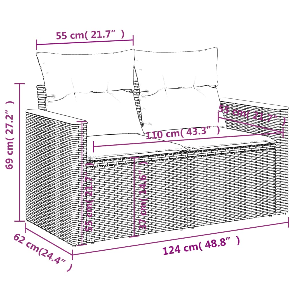 vidaXL Salon de jardin avec coussins 12 pcs gris résine tressée