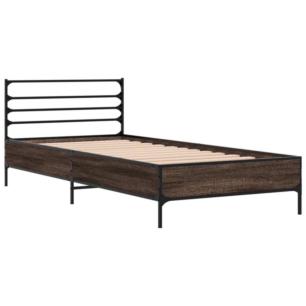 vidaXL Cadre de lit chêne marron 75x190 cm bois d'ingénierie et métal