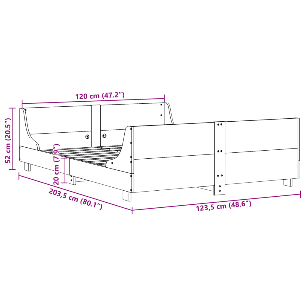 vidaXL Cadre de lit sans matelas blanc 120x200 cm bois de pin massif