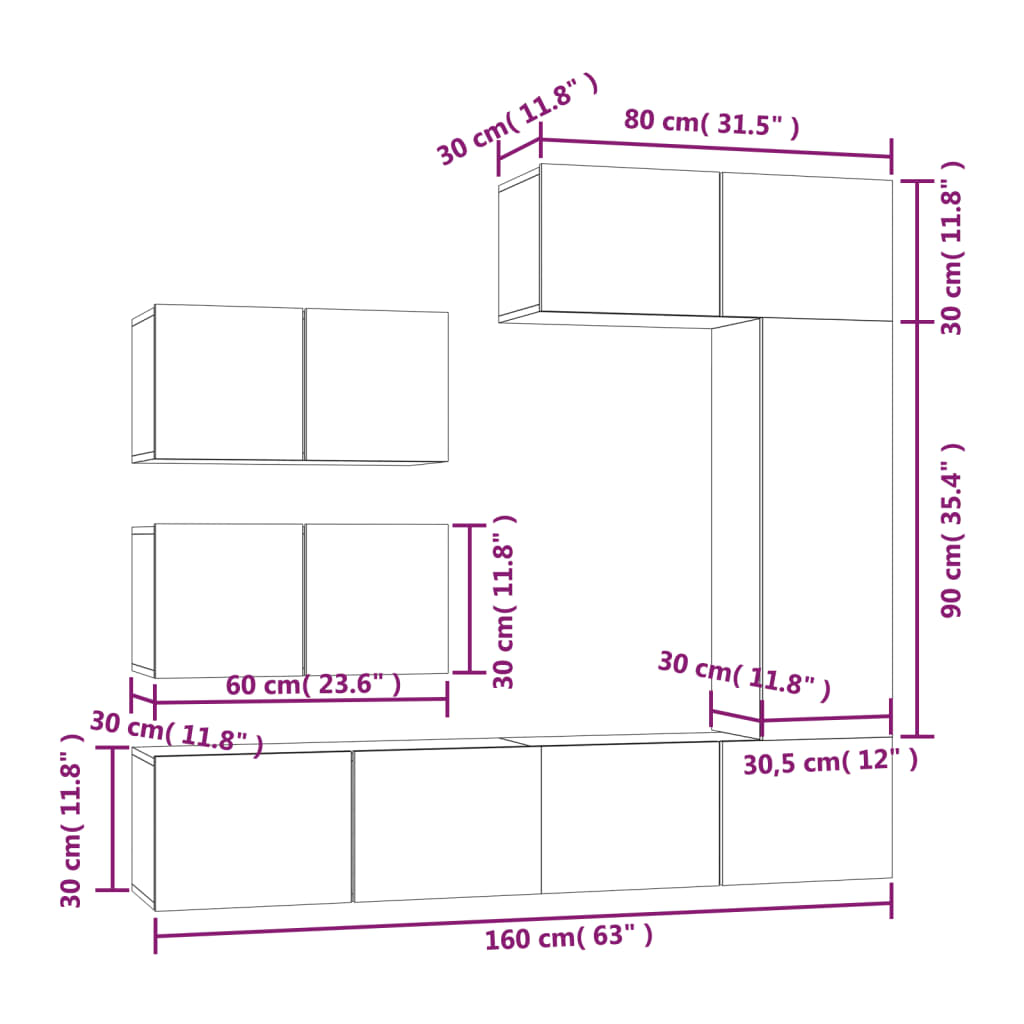 vidaXL Ensemble de meubles TV 6 pcs Blanc Bois d'ingénierie