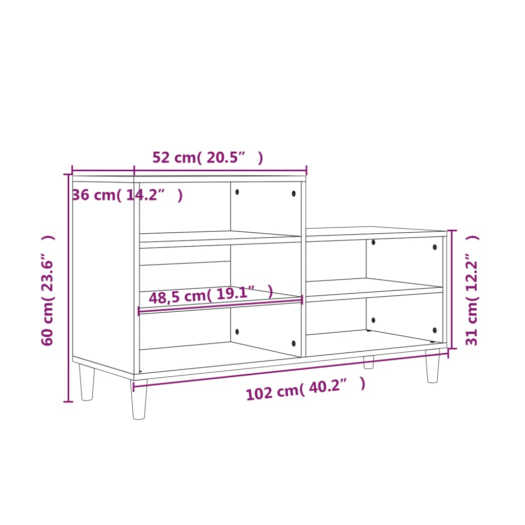 vidaXL Armoire à chaussures Chêne fumé 102x36x60 cm Bois d'ingénierie