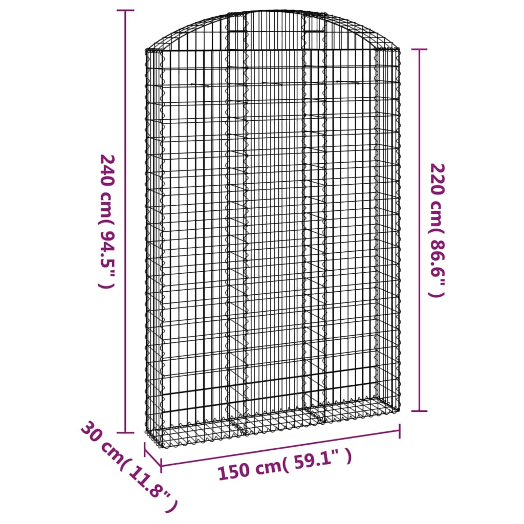 vidaXL Panier de gabions arqué 150x30x220/240 cm Fer galvanisé