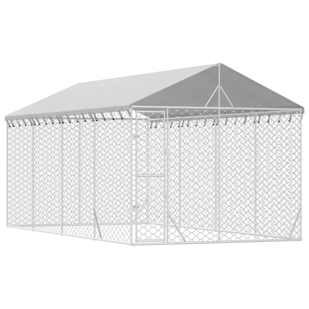 vidaXL Chenil d'extérieur pour chiens avec toit argenté 3x6x2,5 m