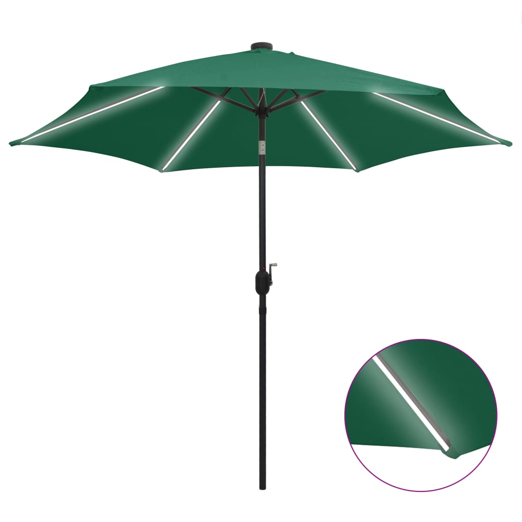 vidaXL Parasol de jardin avec lumières LED et mât en aluminium vert