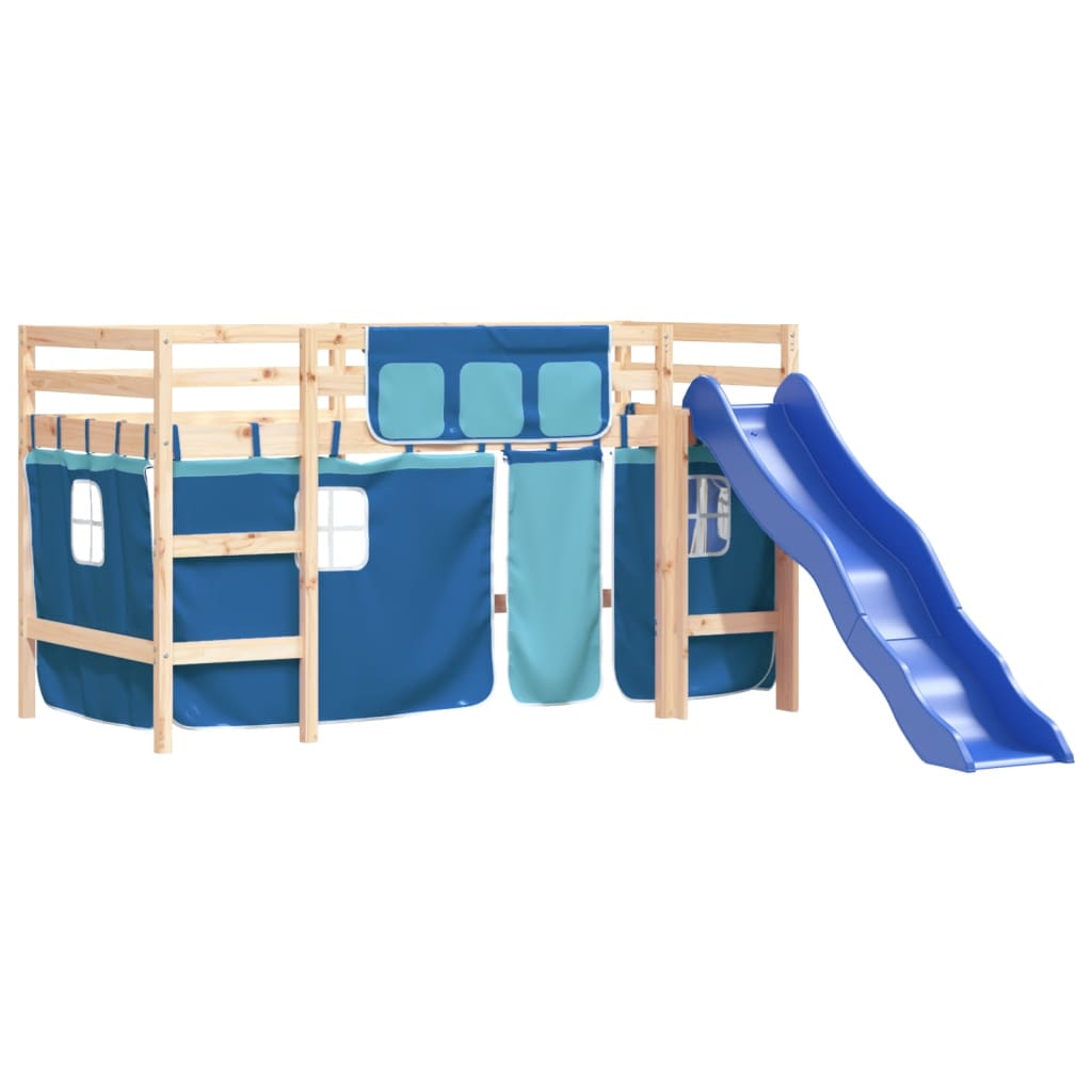 vidaXL Lit mezzanine enfants et rideaux bleu 90x190cm bois pin massif