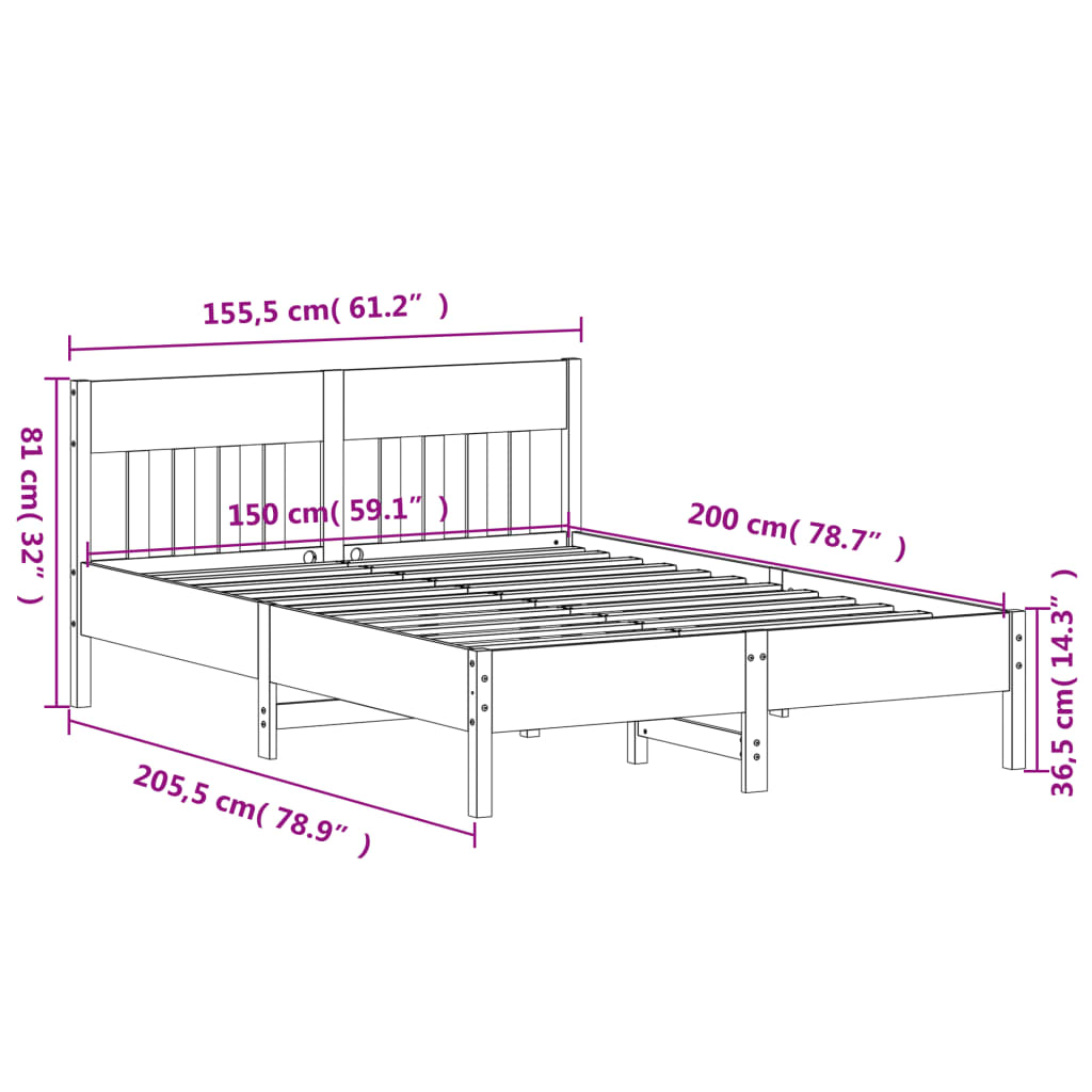 vidaXL Cadre de lit sans matelas blanc 150x200 cm bois de pin massif