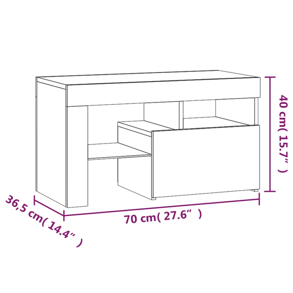 vidaXL Tables de chevet 2 pcs et lumières LED Noir 70x36,5x40 cm