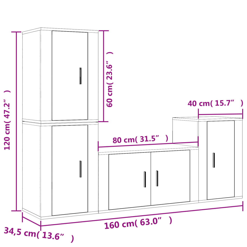 vidaXL Ensemble de meubles TV 4 pcs Blanc Bois d'ingénierie