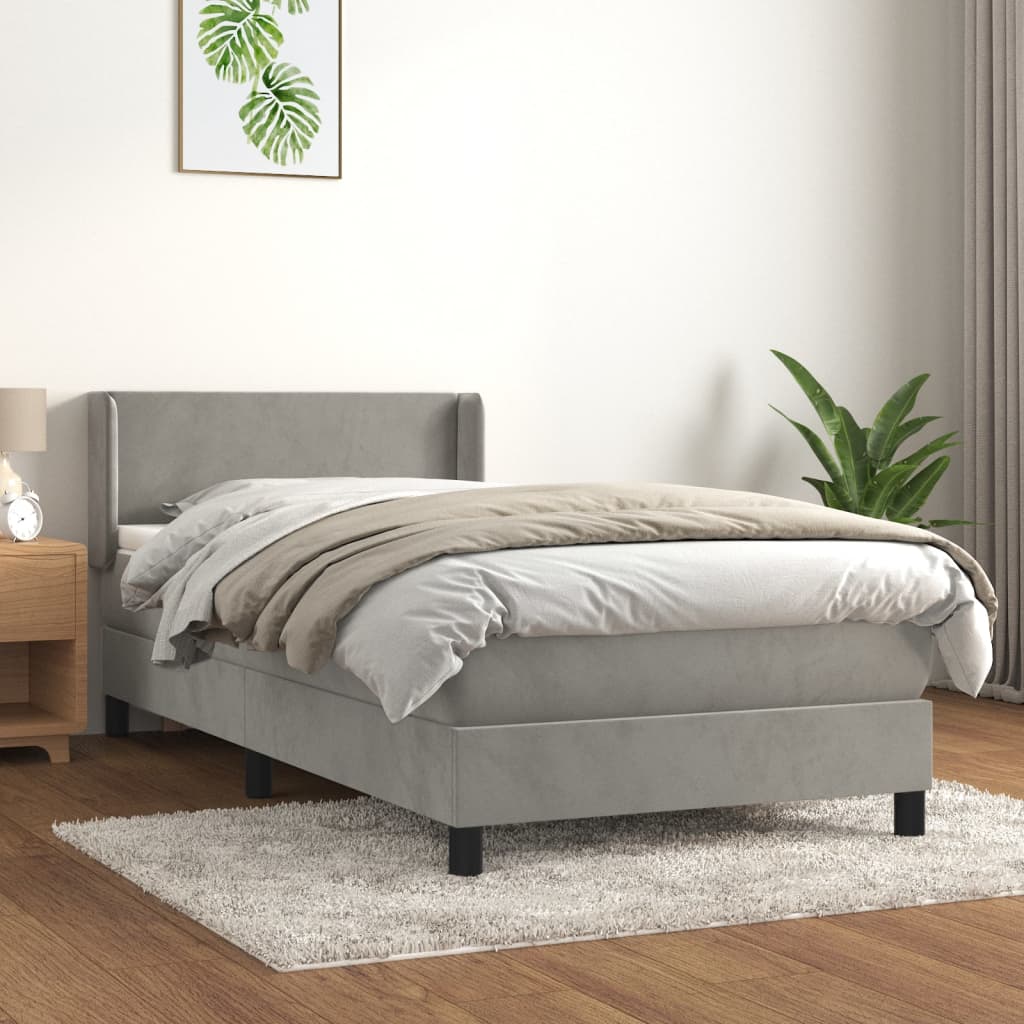 vidaXL Sommier à lattes de lit et matelas Gris clair 90x200 cm Velours